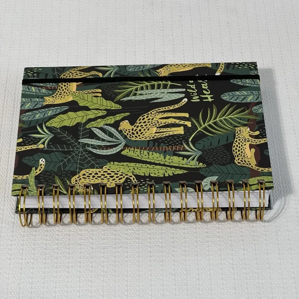 WILD AT HEART Hardcover Spiral Notebook Journal Black Green Lined Jungle Leopard